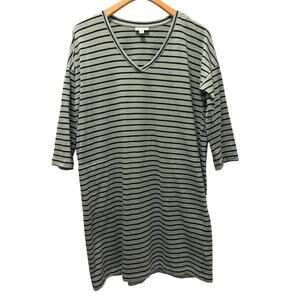 J Jill Women's Shift Dress Pima Cotton Gray Striped V-Neck T-Shirt Size Large